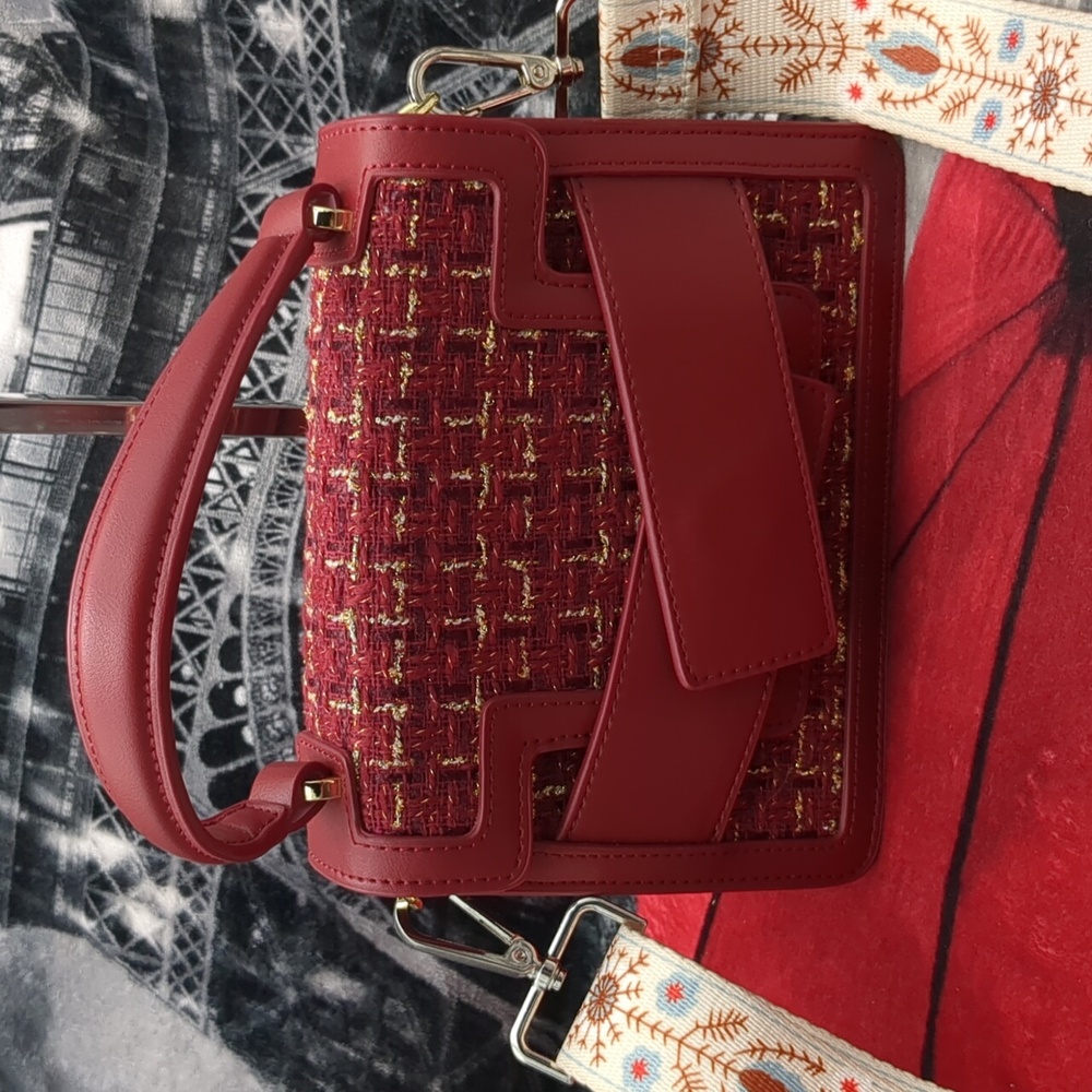 Tweed & Vinyl Red Purse